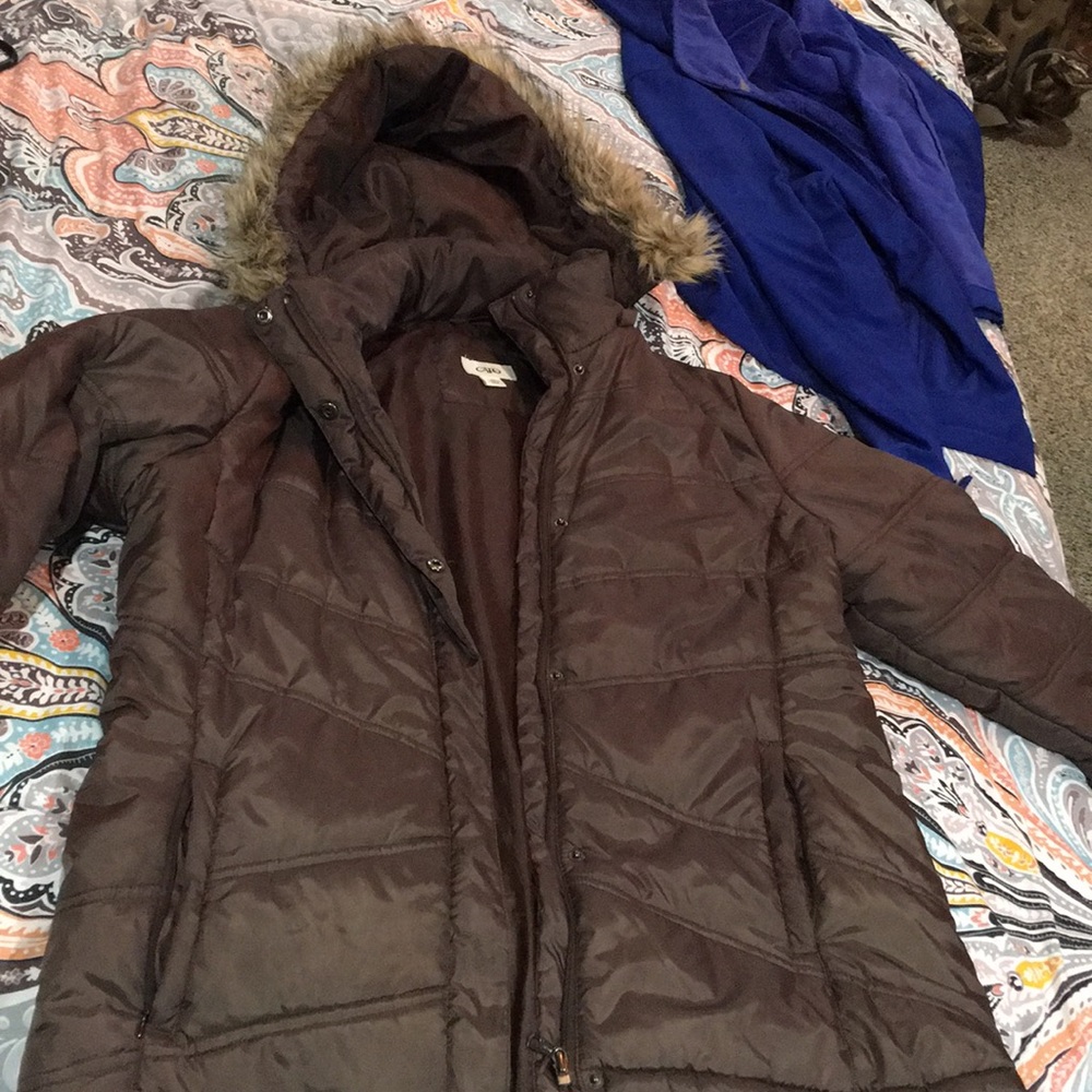 Cato puff jacket with fur lined hood